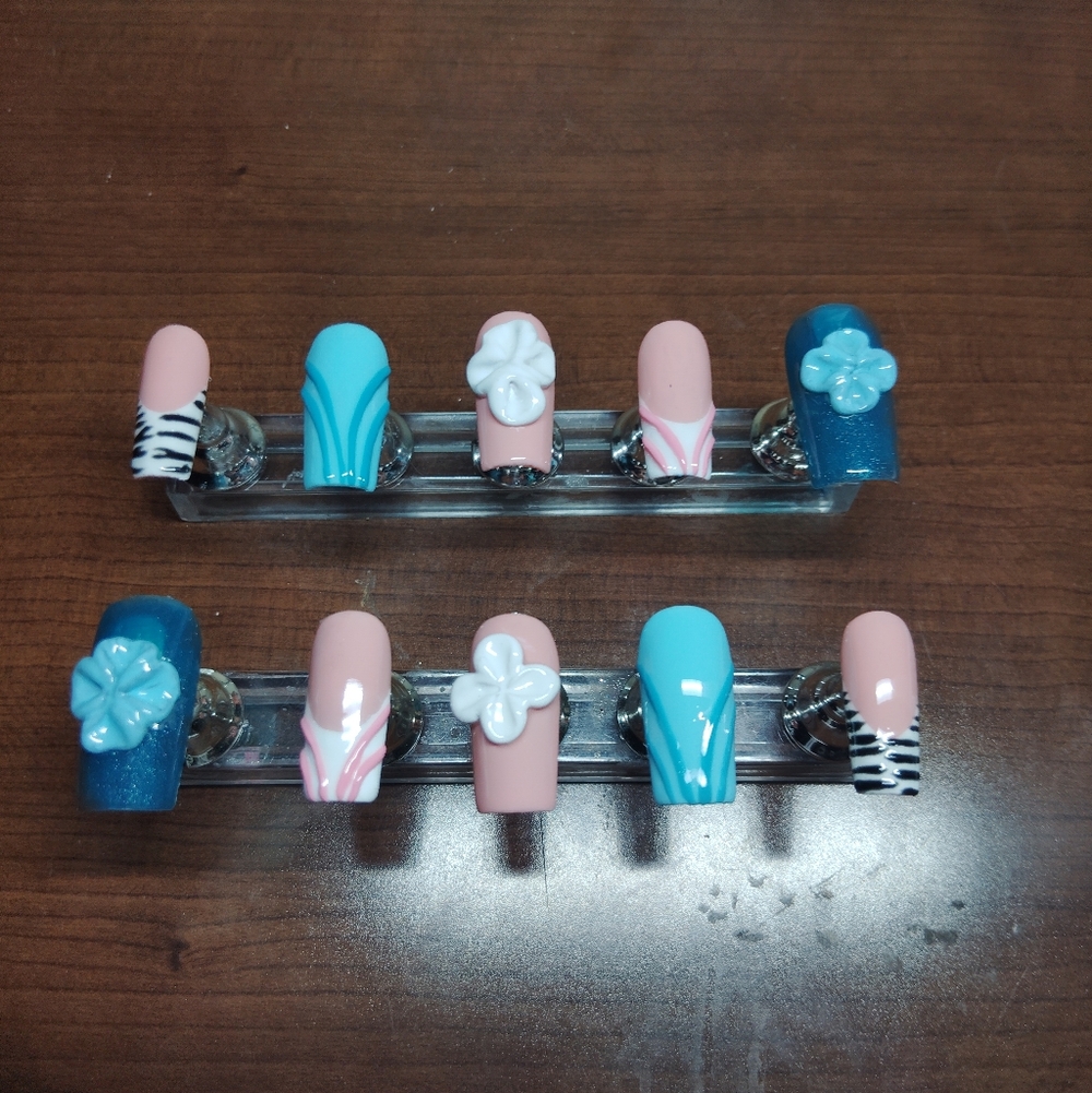 Handmade Blue and Pink Press Ons